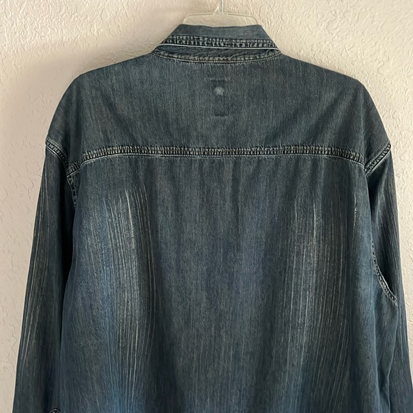 Robert Comstock Vertical Men's Blue Denim Shirt Jacket Snap Closures Distressed - Picture 11 of 16